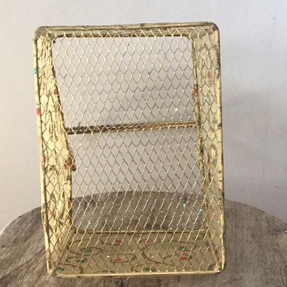 Gold rectangular Christmas basket gift Xmas scrolls classic decor - Picture 4 of 4